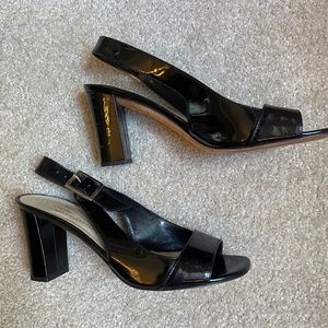 Beautiful Vintage Kate Spade Black Patent Leather Open Toe Sling Back Heels